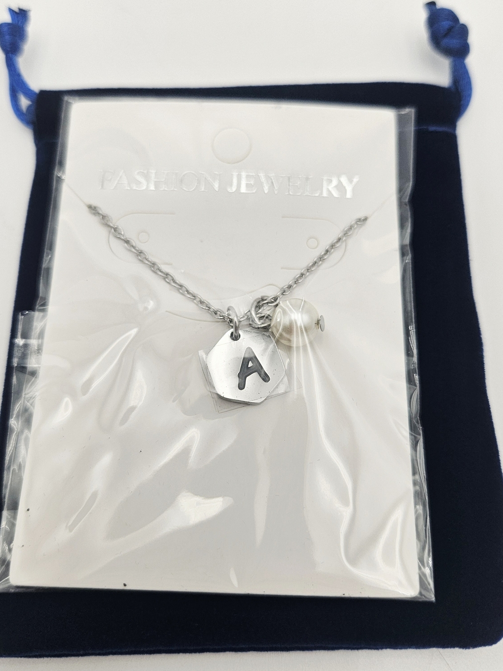 Fashion Jewlery 'A' Initial Necklace with Pearl Accent